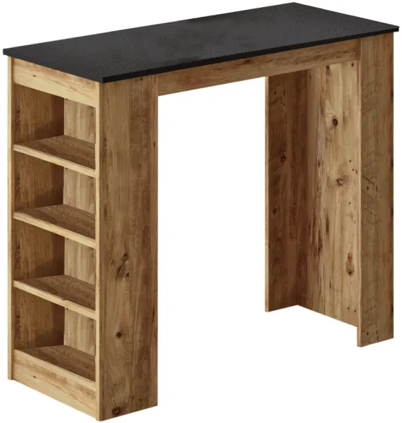 NORDVÄRK ST1 barbord, med 3 hyllor - naturlig och svart melamin (120x51.6)