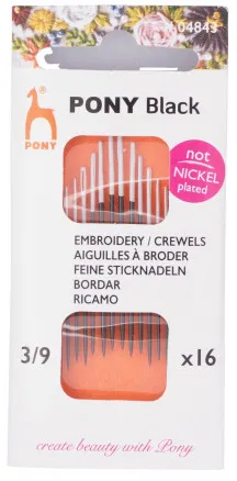 Pony Black Broderinålar Storlek 3/9 - 16 st