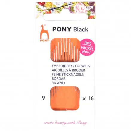 Pony Black Broderinålar Storlek 9 - 16 st