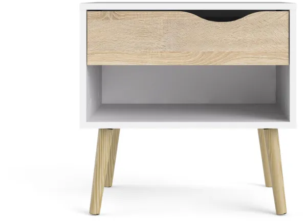 TVILUM Delta nattduksbord - vit/ek, med 1 låda