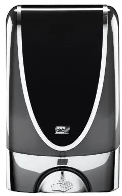 Deb Stoko dispenser, beröringsfri, i svart plast med kromkant, 1,2 L